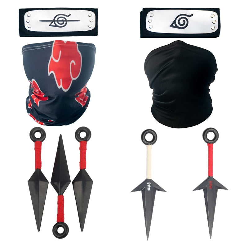 Anime Naruto Cosplay Prop Toys Itachi Gloves Face Mask Headband Ring Kunai Shuriken Accessories Toys for Children Christmas Gift