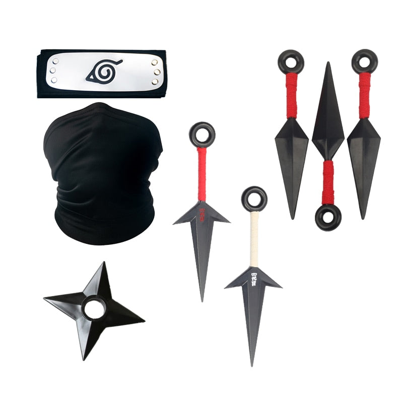 Anime Naruto Cosplay Prop Toys Itachi Gloves Face Mask Headband Ring Kunai Shuriken Accessories Toys for Children Christmas Gift