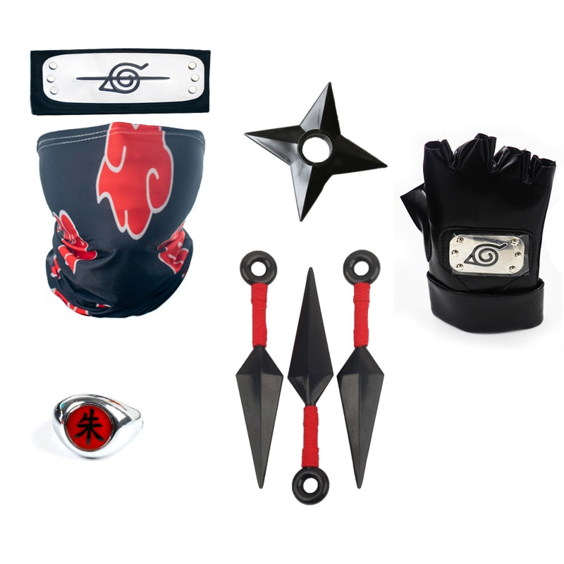 Anime Naruto Cosplay Prop Toys Itachi Gloves Face Mask Headband Ring Kunai Shuriken Accessories Toys for Children Christmas Gift