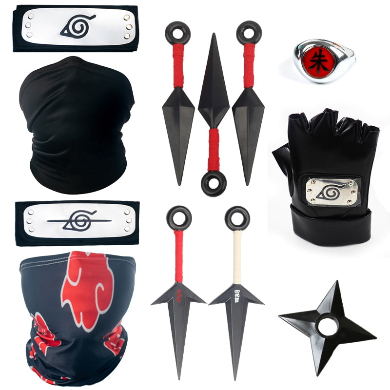 Anime Naruto Cosplay Prop Toys Itachi Gloves Face Mask Headband Ring Kunai Shuriken Accessories Toys for Children Christmas Gift