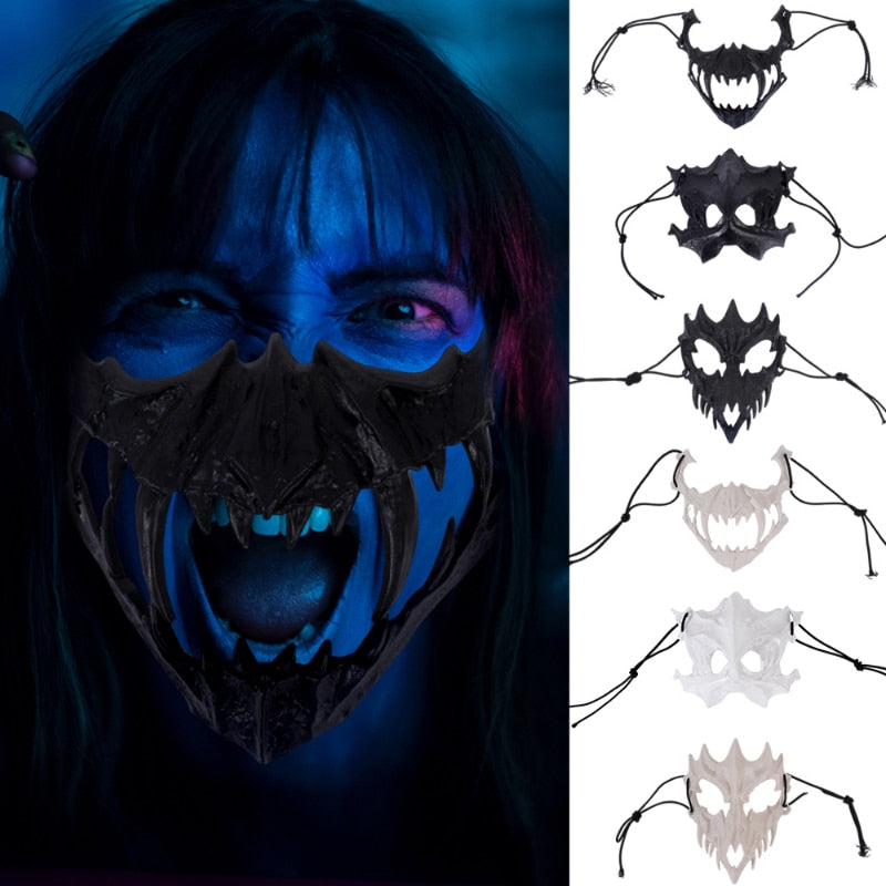 Skull Face Cosplay Anime Mask Horror Game Y2k Accessories Set For Adult Kid New Props Cosplays Costume Fit Party Halloween Gifts