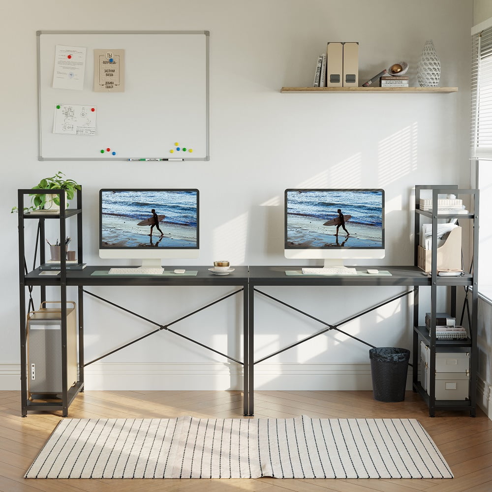 Bestier 56'' Computer Desk with Shelves for Home Office in Retro Grey Oak-Dark Office Furniture Computer Desks
