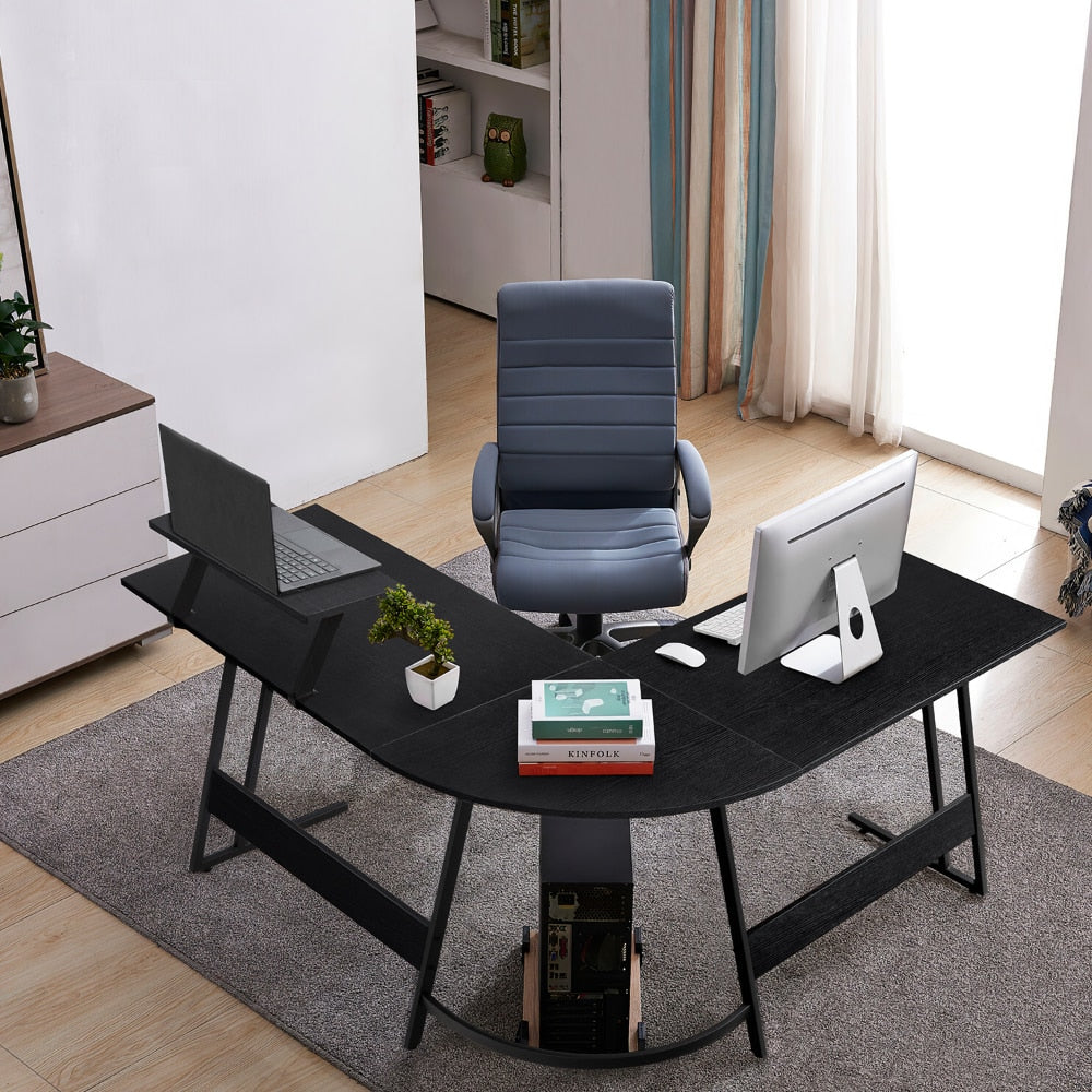 L-Shaped Computer Desk Modern Corner Desk Home Office Writing Sturdy Workstation with Movable Table, Black Desk Table Office