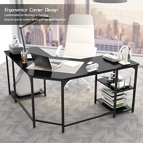 L-Shaped Computer Desk with Shelves, Corner Desk, Home Office Writing Workstation, Gaming Desk PC Latop Table with Storage Foldi