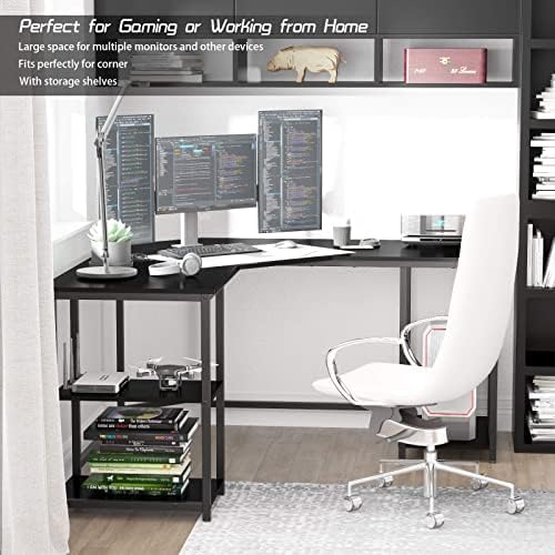 L-Shaped Computer Desk with Shelves, Corner Desk, Home Office Writing Workstation, Gaming Desk PC Latop Table with Storage Foldi
