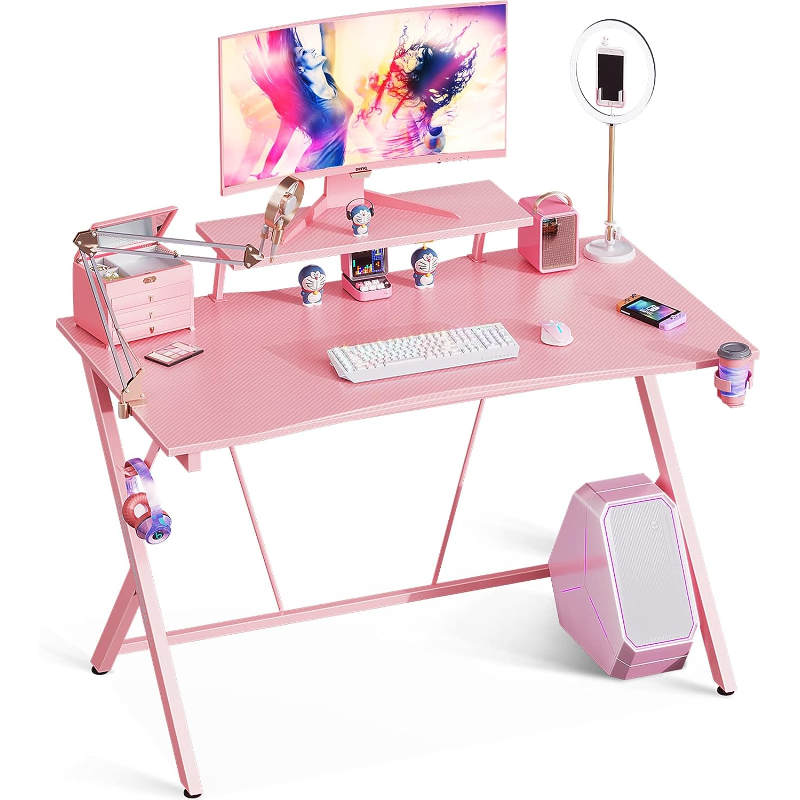 MOTPK Pink Gaming Desk 47" with Monitor Shelf Computer Desk Gaming Table Desk