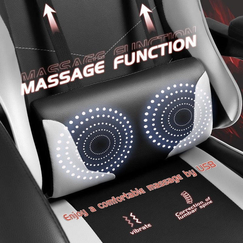 Lacoo PU Leather Gaming Chair Massage Ergonomic Gamer Chair Height Adjustable Computer Chair with Footrest & Lumbar Support