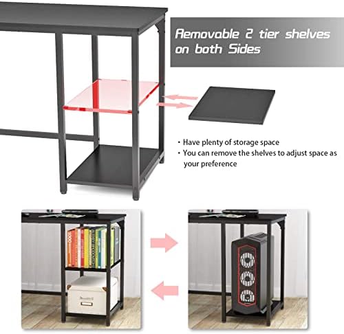 L-Shaped Computer Desk with Shelves, Corner Desk, Home Office Writing Workstation, Gaming Desk PC Latop Table with Storage Foldi