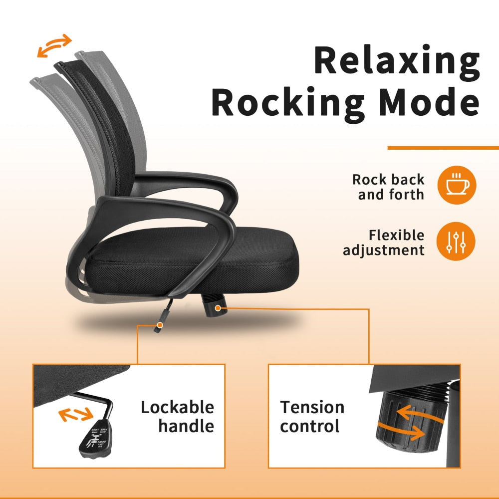Mid-Back Mesh Office Desk Chair Ergonomic Height Adjustable Computer Chair with Lumbar Support and Armrest, Black