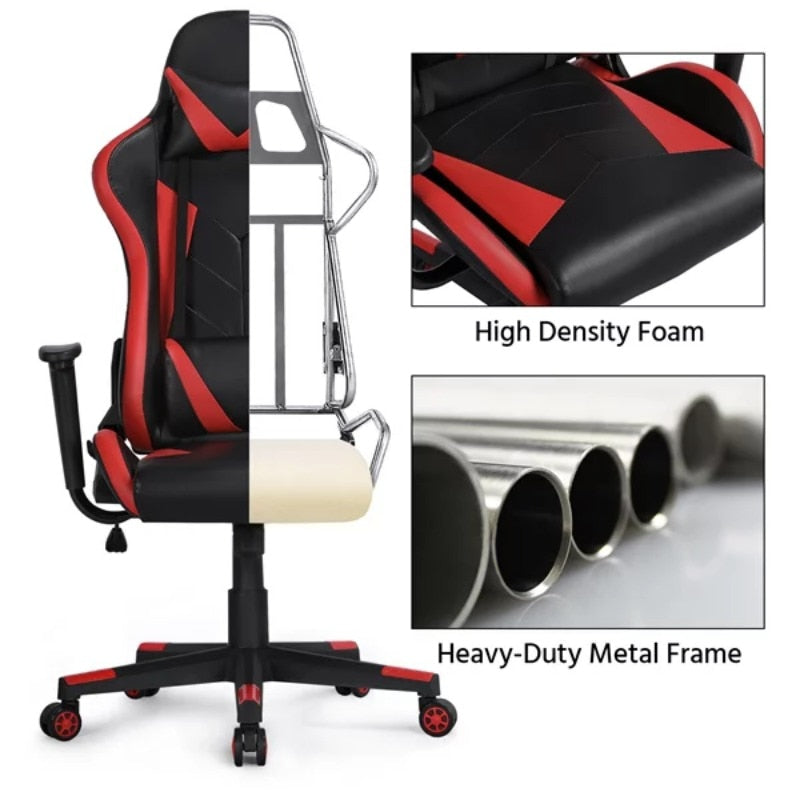 SmileMart Executive Adjustable High Back Faux Leather Swivel Gaming Chair, Black/Red