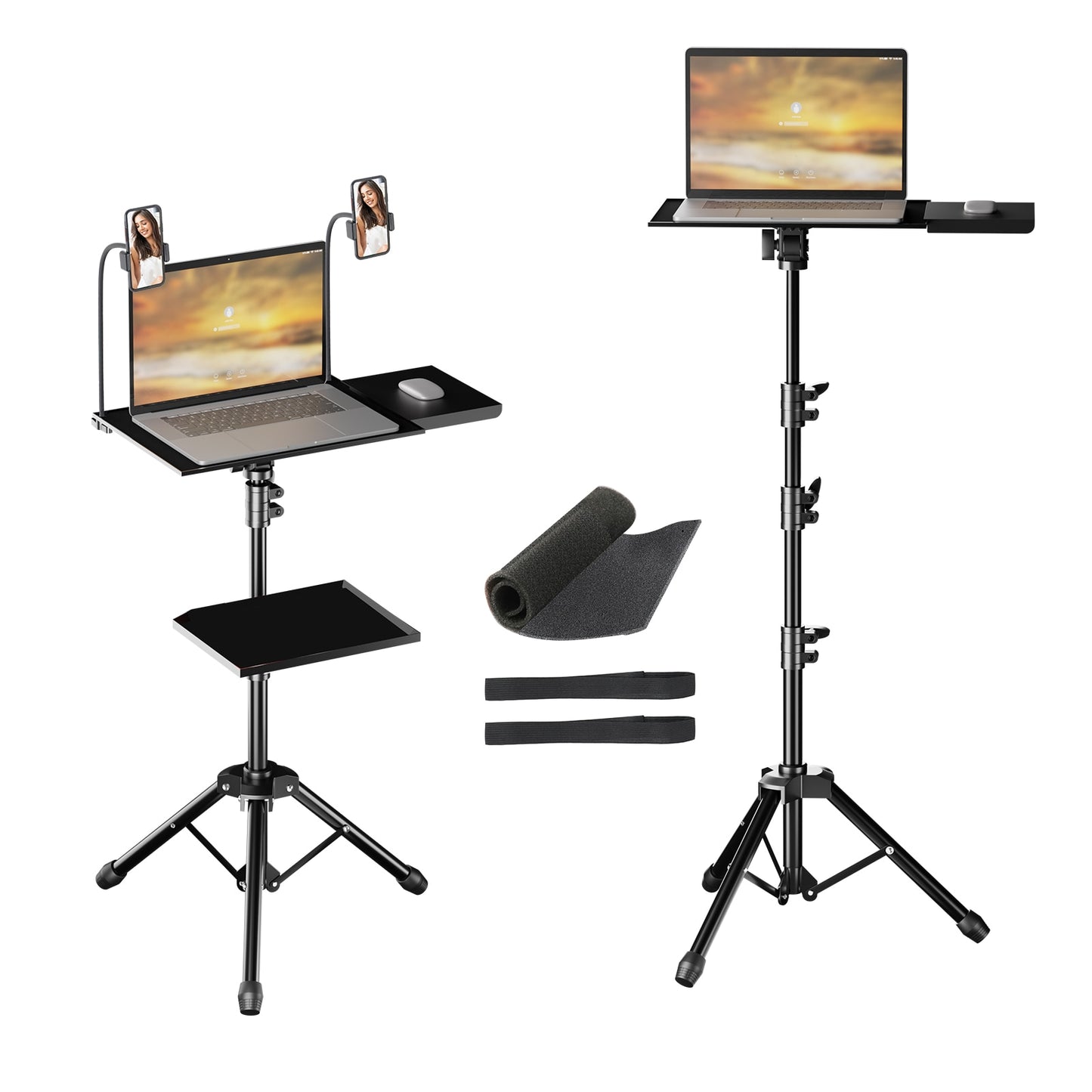 SH 90/125/145CM Projector Tripod Stand With Trays Laptop Tripod, Portable Projector Floor Stand Adjustable Height With Hose Clip