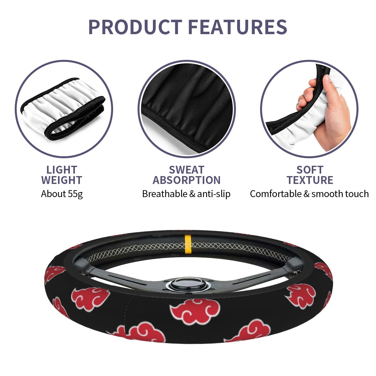 Car Steering Wheel Cover Red Cloud Uchiha Itachi Sasuke