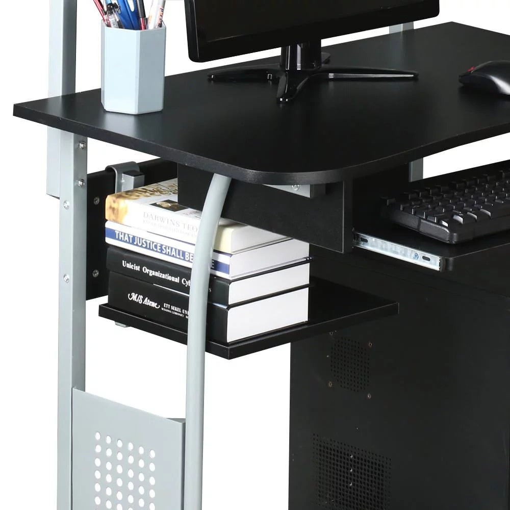 Metal Portable Computer Desk with 4 Storage Shelves and Keyboard Tray, Black/Gray