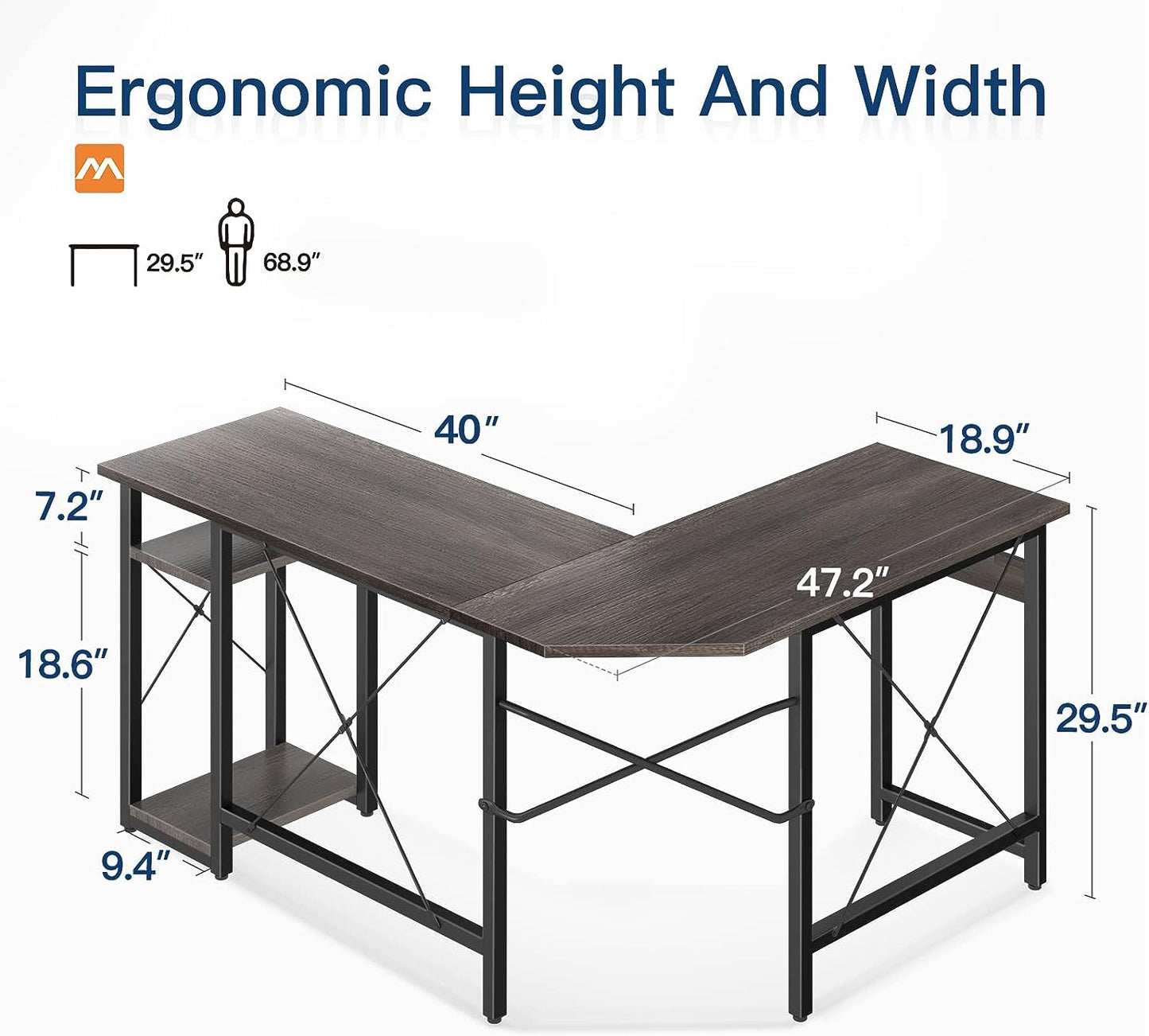 L Shaped Computer Desk 59" with Storage Shelves