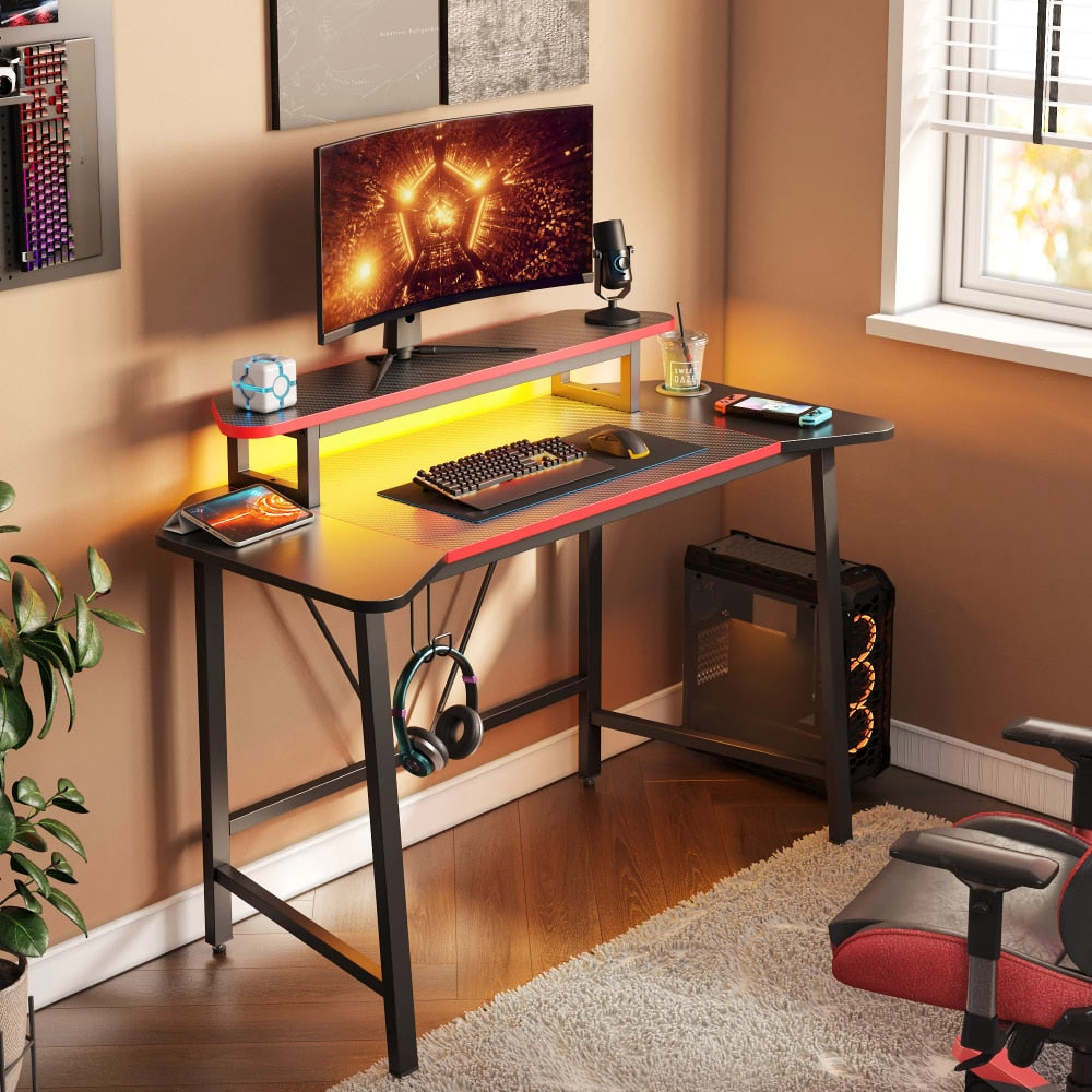 Gaming Desk with LED Lights & Monitor Stand