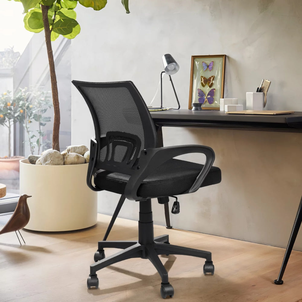 Mid-Back Mesh Office Desk Chair Ergonomic Height Adjustable Computer Chair with Lumbar Support and Armrest, Black