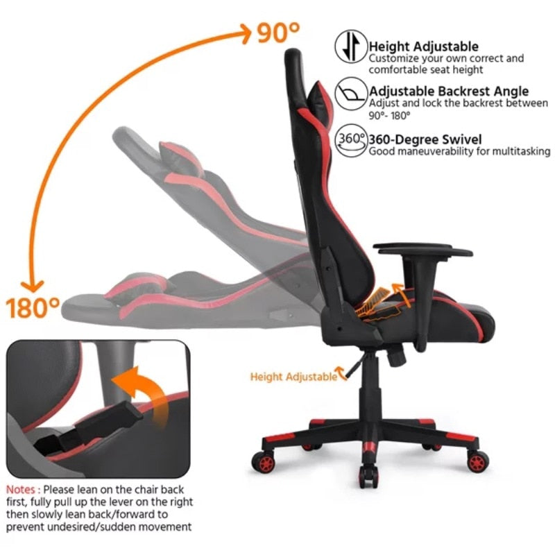 SmileMart Executive Adjustable High Back Faux Leather Swivel Gaming Chair, Black/Red