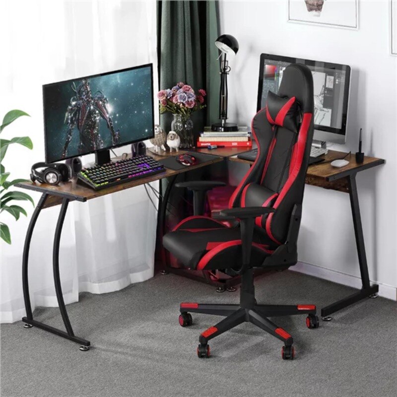 SmileMart Executive Adjustable High Back Faux Leather Swivel Gaming Chair, Black/Red