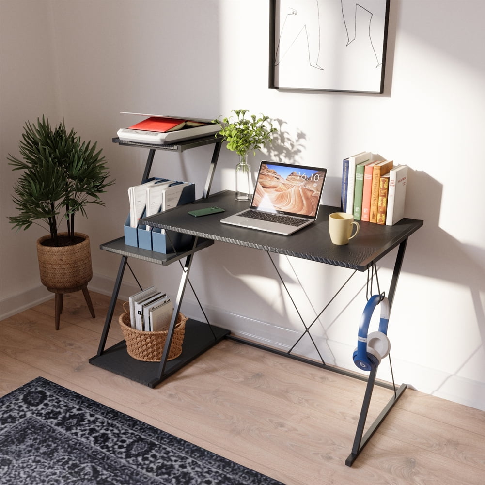 Bestier 51'' Gaming Desk with 3-Tier Open Shelf Come with Headset Hook