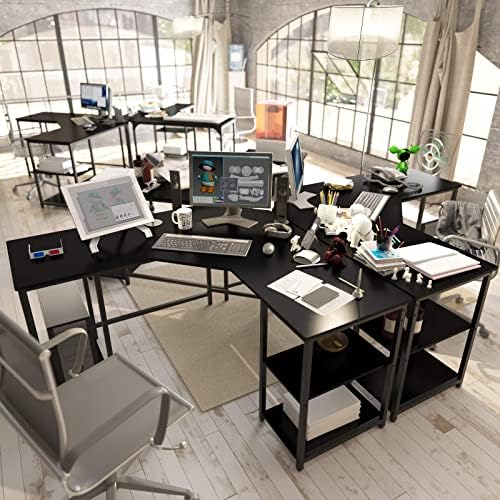 L-Shaped Computer Desk with Shelves, Corner Desk, Home Office Writing Workstation, Gaming Desk PC Latop Table with Storage Foldi