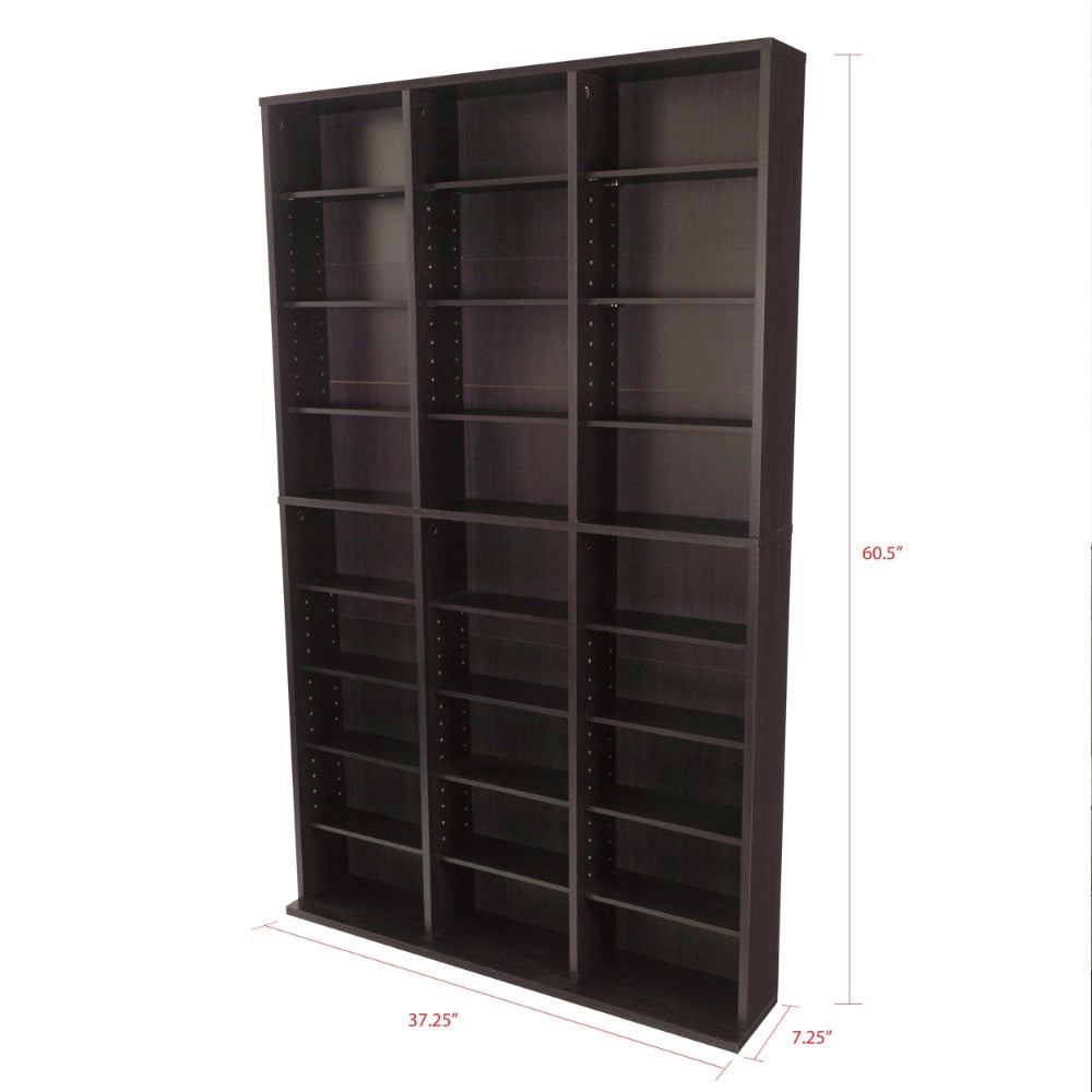 60" Adjustable 12-Shelf Media Storage Bookcase