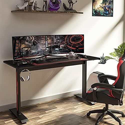 Gaming Desk, Heavy-Duty Gaming Computer Table with Carbon Fiber Surface