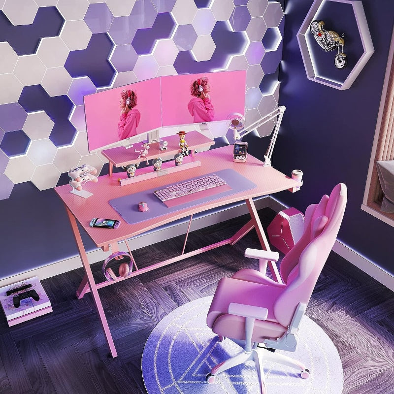 MOTPK Pink Gaming Desk 47" with Monitor Shelf Computer Desk Gaming Table Desk