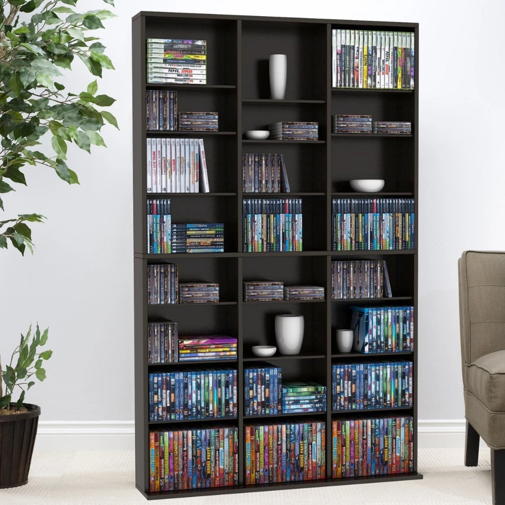 60" Adjustable 12-Shelf Media Storage Bookcase
