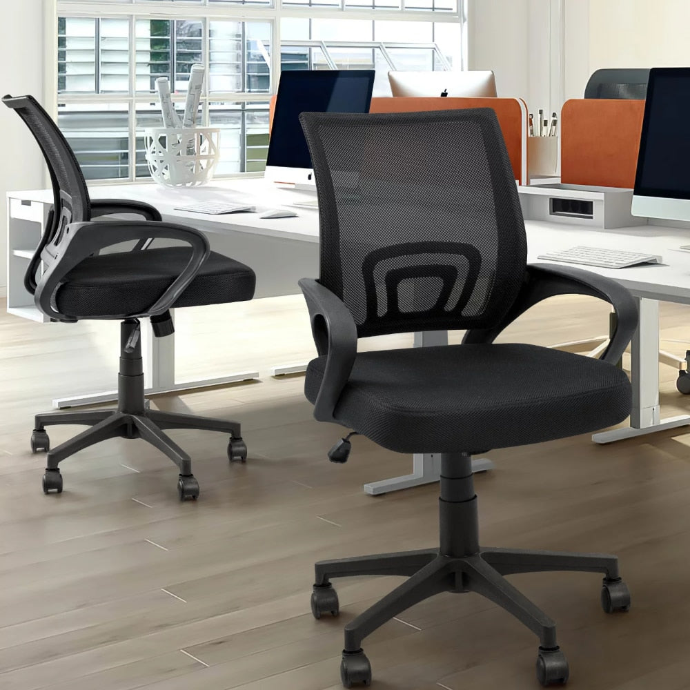 Mid-Back Mesh Office Desk Chair Ergonomic Height Adjustable Computer Chair with Lumbar Support and Armrest, Black