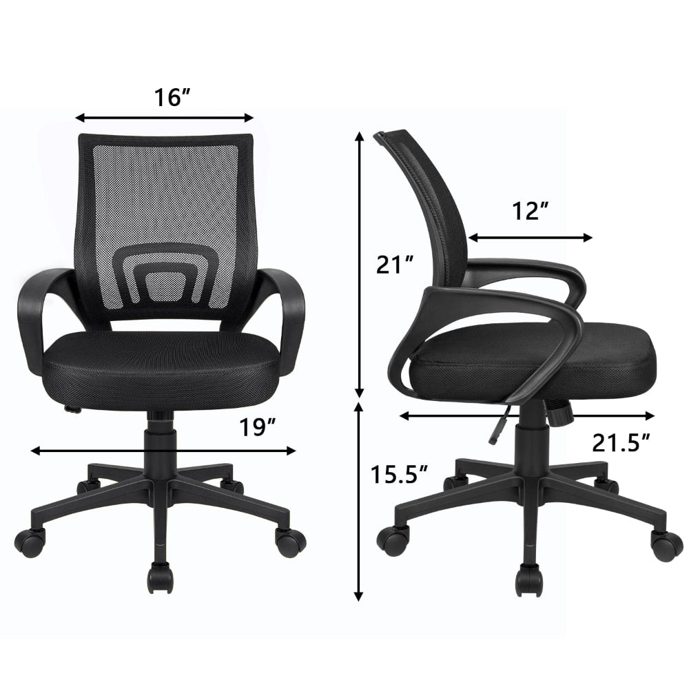 Mid-Back Mesh Office Desk Chair Ergonomic Height Adjustable Computer Chair with Lumbar Support and Armrest, Black