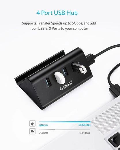 ORICO 5Gbps High Speed Mini 4 ports USB3.0 HUB Splitter for Desktop Laptop with Stand Holder for Phone Tablet PC - Black / White