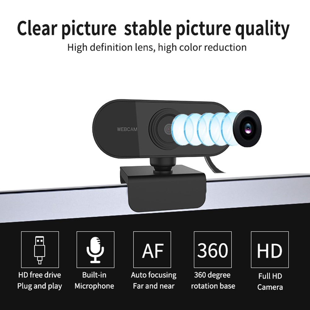 Webcam 1080P Full HD Web Camera With Microphone USB Plug Web Cam For PC Computer Mac Laptop Desktop YouTube Skype Mini Camera