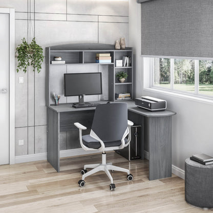 Modern L-Shaped Desk with Hutch, Grey  desk