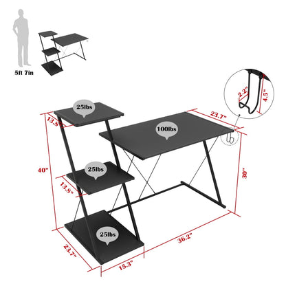 Bestier 51'' Gaming Desk with 3-Tier Open Shelf Come with Headset Hook