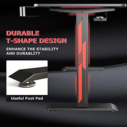 Gaming Desk, Heavy-Duty Gaming Computer Table with Carbon Fiber Surface