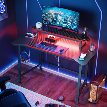 Gaming Desk with LED Lights & Monitor Stand