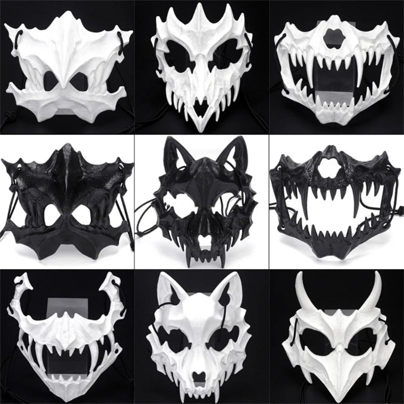 Skull Face Cosplay Anime Mask Horror Game Y2k Accessories Set For Adult Kid New Props Cosplays Costume Fit Party Halloween Gifts