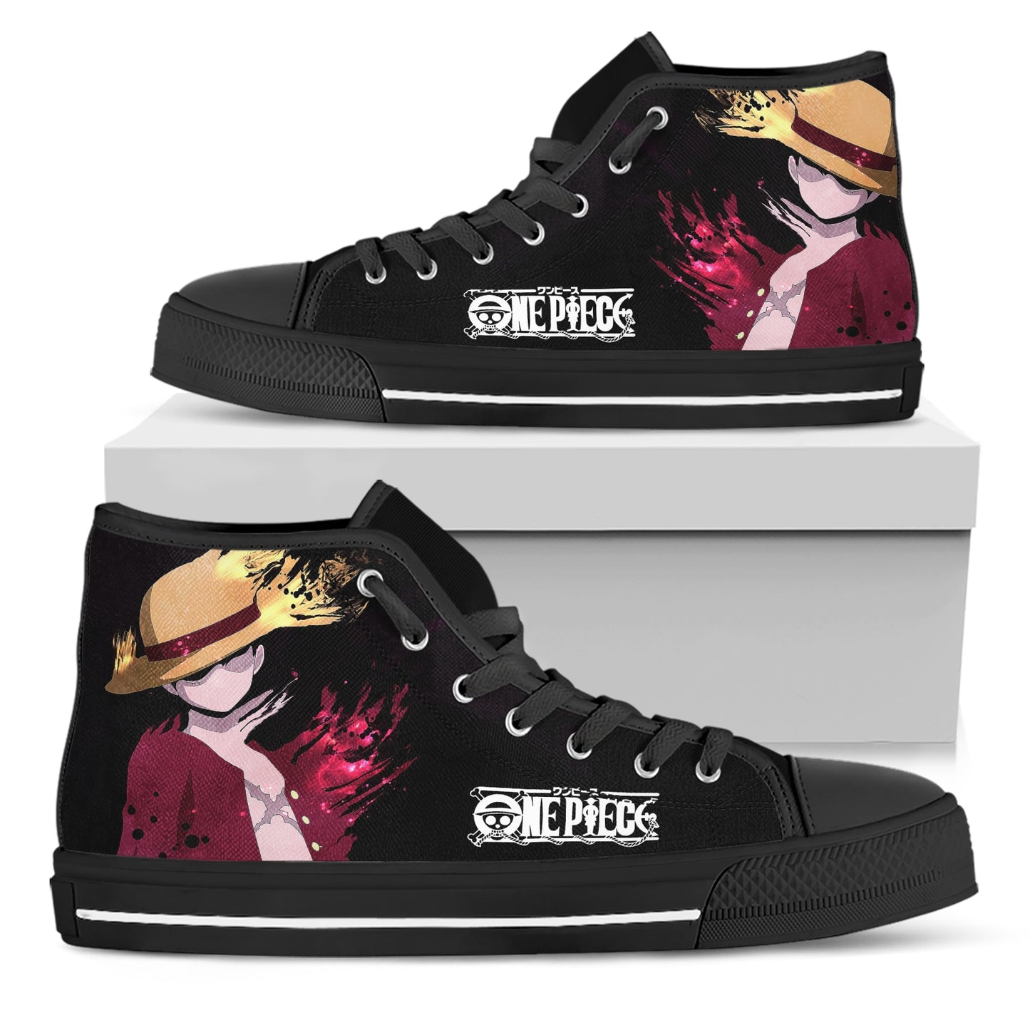 ELVISWORDS Men's Sports Sneakers One Piece Design Black Lace Up Canvas Shoes Japanese Anime Shoes One Piece Lovers Gift Zapatos