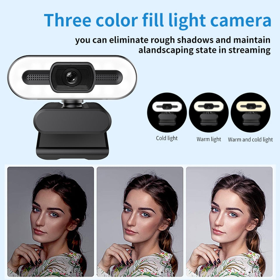 Taida Full HD 4K Webcam Auto Focus Fill Light Web Camera With Microphone
