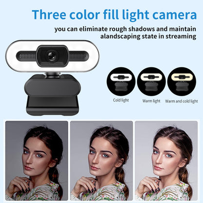 Taida Full HD 4K Webcam Auto Focus Fill Light Web Camera With Microphone