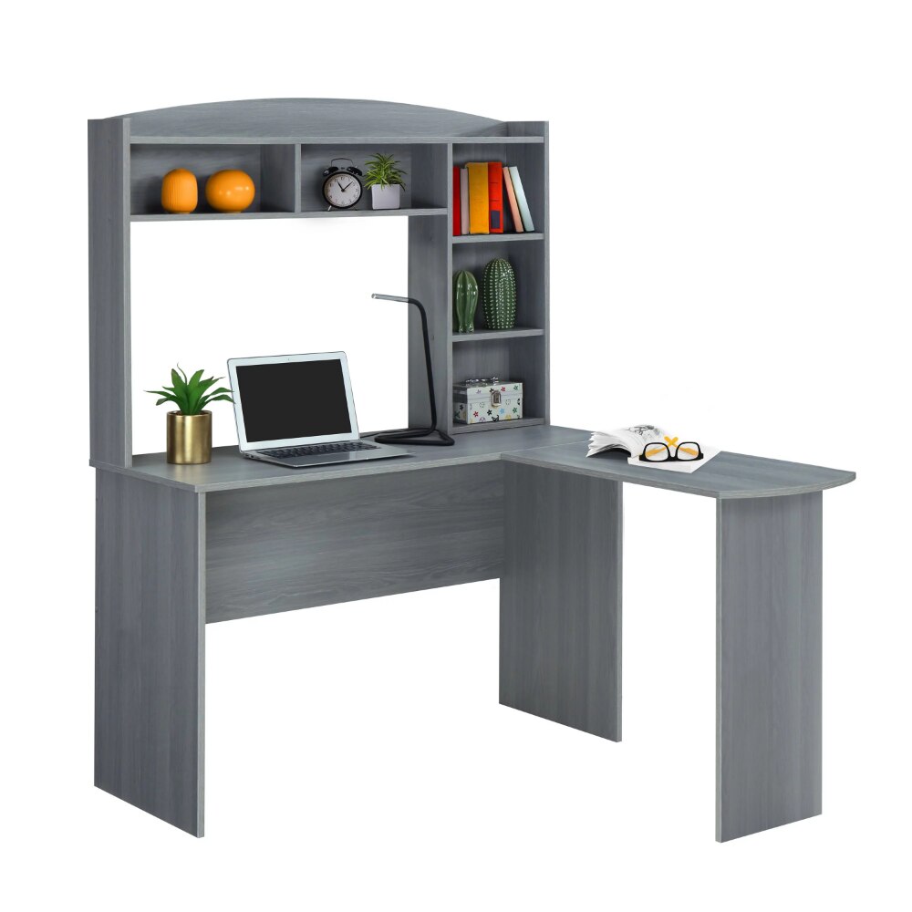 Modern L-Shaped Desk with Hutch, Grey  desk