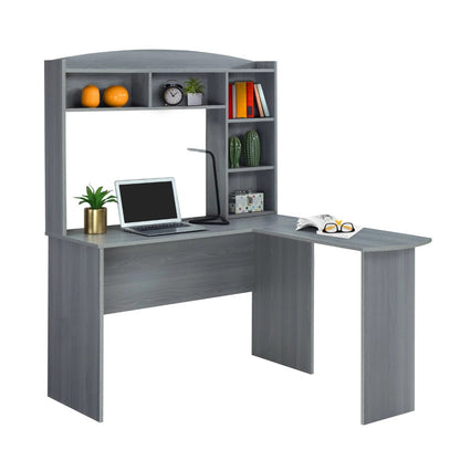 Modern L-Shaped Desk with Hutch, Grey  desk