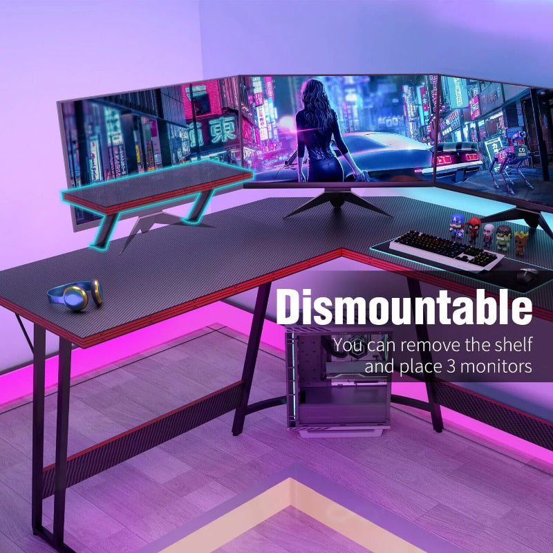 Vineego 51 Inch L-Shaped Gaming Desk Computer Corner Desk PC Gaming Desk Table with Large Monitor Riser Stand,Black