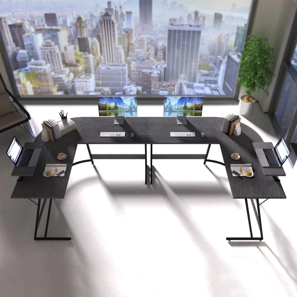 L-Shaped Computer Desk Modern Corner Desk Home Office Writing Sturdy Workstation with Movable Table, Black Desk Table Office
