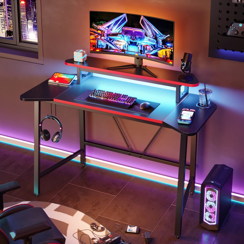 Gaming Desk with LED Lights & Monitor Stand