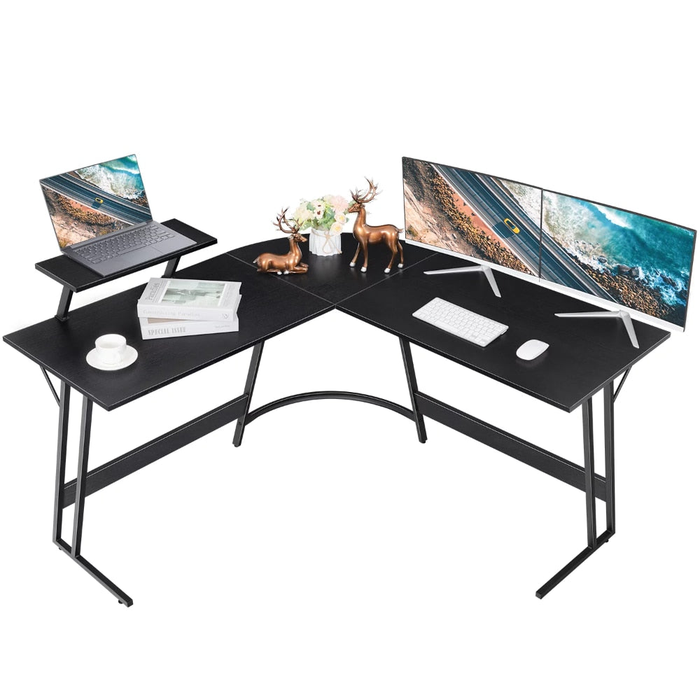 L-Shaped Computer Desk Modern Corner Desk Home Office Writing Sturdy Workstation with Movable Table, Black Desk Table Office