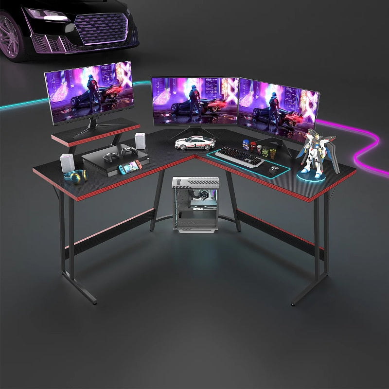 Vineego 51 Inch L-Shaped Gaming Desk Computer Corner Desk PC Gaming Desk Table with Large Monitor Riser Stand,Black