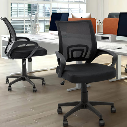 Mid-Back Mesh Office Desk Chair Ergonomic Height Adjustable Computer Chair with Lumbar Support and Armrest, Black