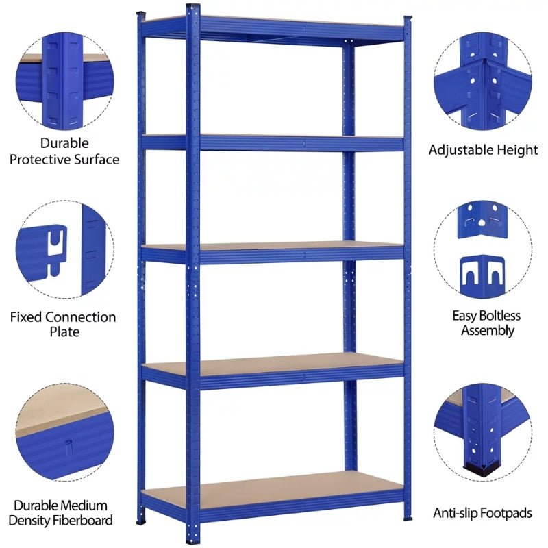 Smile Mart 5-Shelf Boltless & Adjustable Steel Storage Shelf Unit, Blue, Holds Up To 386 Lb Per Shelf L 35.5 X W 16 X H 71’’