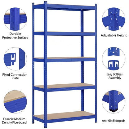 Smile Mart 5-Shelf Boltless & Adjustable Steel Storage Shelf Unit, Blue, Holds Up To 386 Lb Per Shelf L 35.5 X W 16 X H 71’’